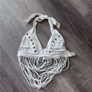 White Halter Fringe Halter Top